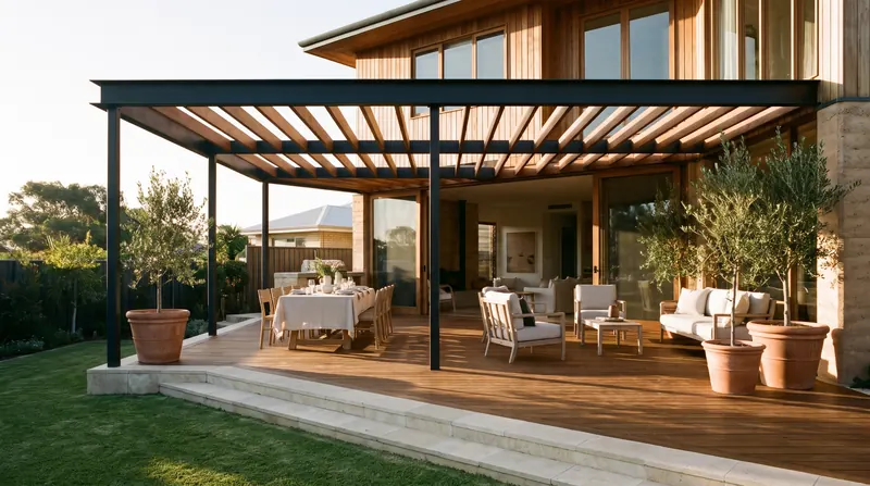 An alfresco pergola with outdoor dining at a Perth home